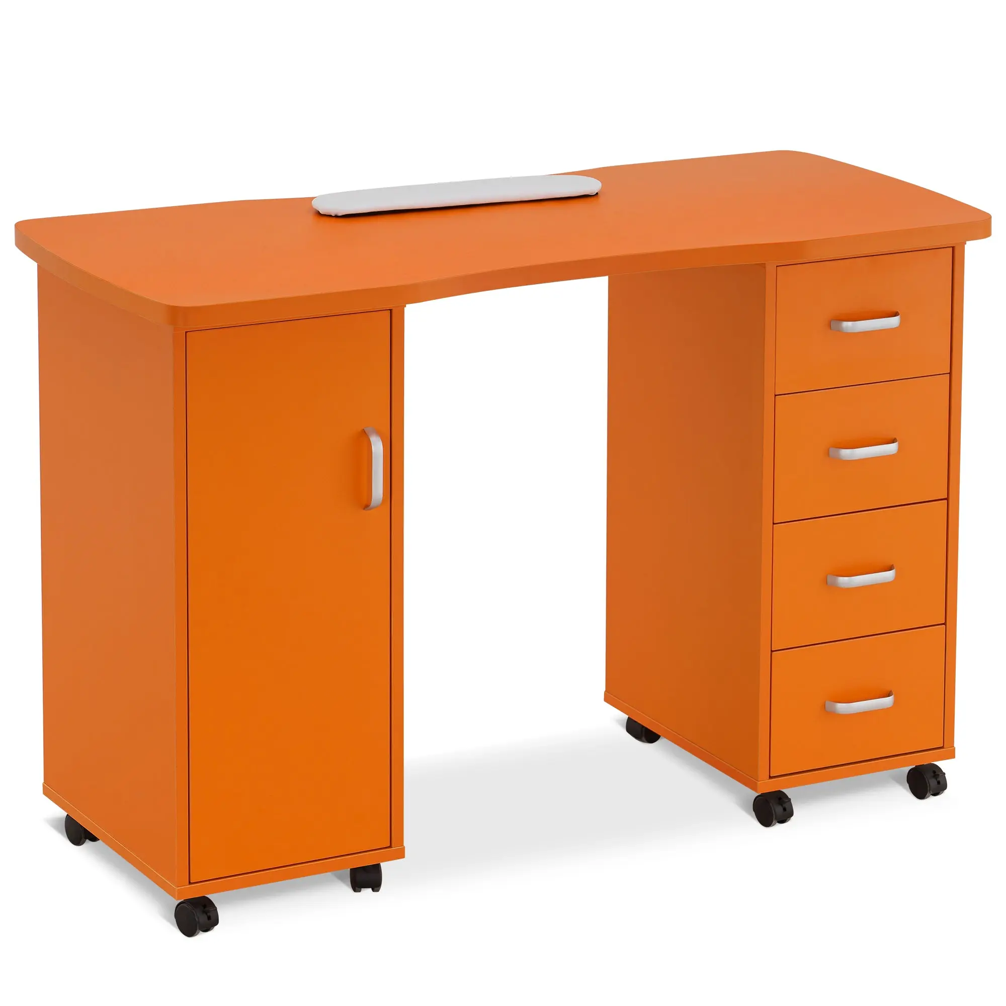 BarberPub Acetone-Resistant Manicure Table with Rolling Station, Wrist Rest, and Storage (Model 0611)