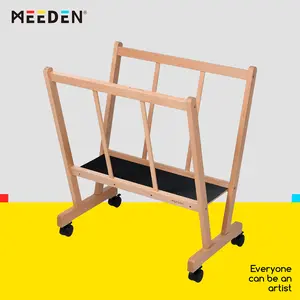 MEEDEN Wood Large Print Rack with Castors, Artist Storage and Display, Premium Drying Rack, Storage for Canvas, Prints, Panels, Posters, Holds Artworks Up to 47", Natural