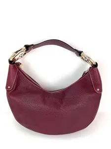 Pre-owned GUCCI Leather Shoulder Bags Half Moon Burgundy Bamboo Ring Hobo Bag