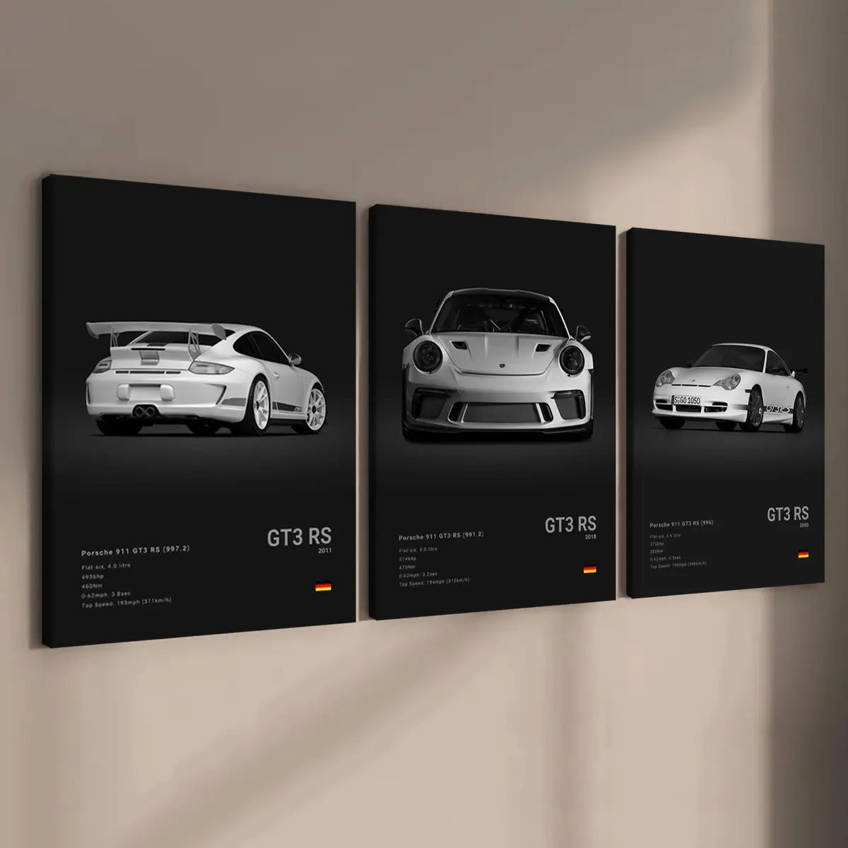 3-count wooden frame canvas, exquisite supercar art poster, cool male bedroom car decoration pattern, car collector, suitable for living room, corridor, office, home wall decoration, wall decor pictures, Decoration Items, ideal gift