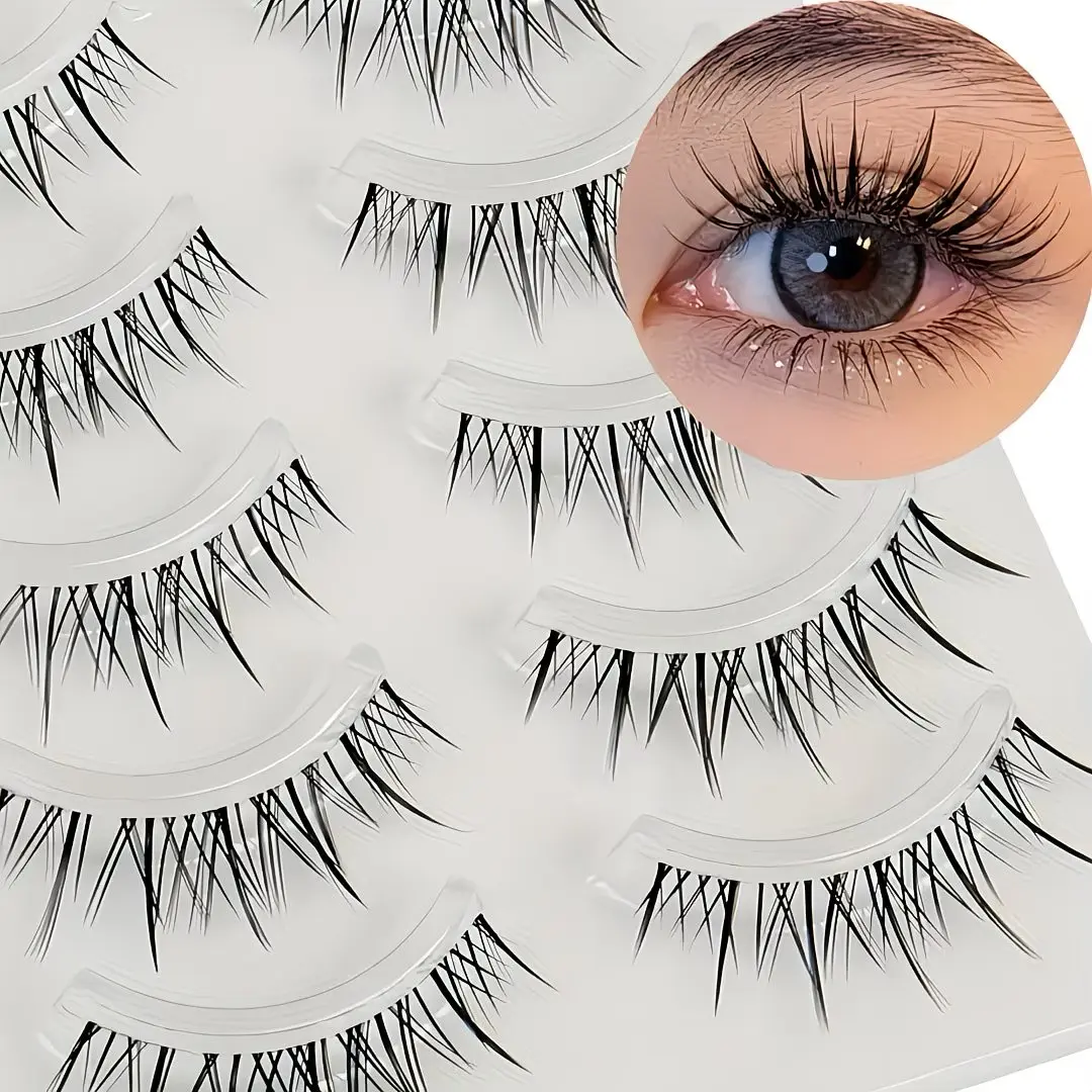 5 Pairs Thai False Eyelashes, Transparent Stem, Natural Look, Ultra-Fine, Dense and Fluffy, Beginner Friendly, Halloween, Christmas Gift, Cosmetic False Lashes
