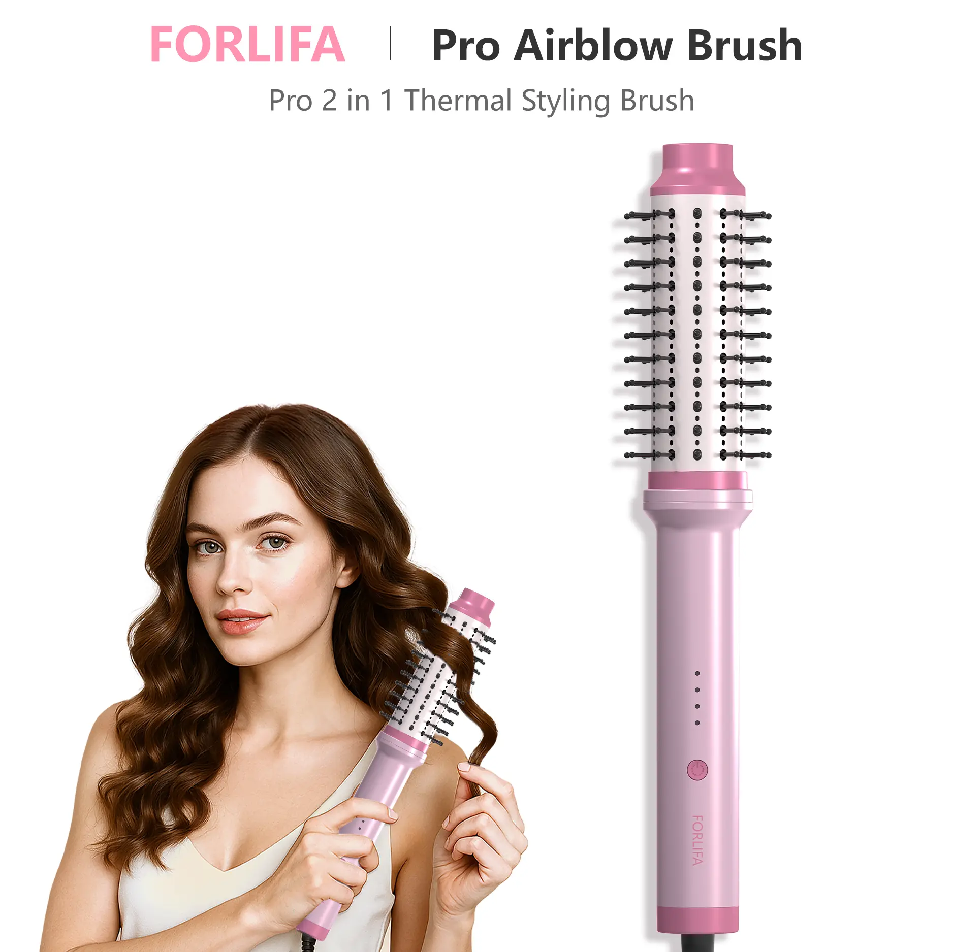 FORLIFA-Pro Airblow Brush Multifunctional Styler - 2-in-1 Thermal Styling Brush with AirBlow Tech, Cooling Air, 1.2B Negative Ions, Triple Hair Protection, Automatic Shut-Off, Anti-Tangle, Straightening Comb Bristles, Summer Vibes