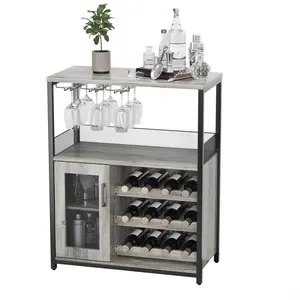 Gaomon Grey Wine Bar Cabinet - Large Capacity Liquor Cabinet with Storage, Adjustable Shelf for Glassware, Sturdy MDF Construction, Easy Assembly Wine Rack Ideal for Dining Room & Kitchen