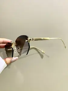 Fashionable Trendy Polygonal Frameless Glasses, Classic and High-End Metal Frame Legs Eyeglasses for Men and Women