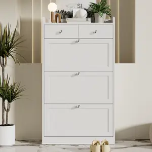 VOWNER Shoe Cabinet with 3 Flip Drawers & 2 Drawers, Freestanding Shoe Storage Cabinet with Adjustable Shelves, Shoe Organizer for Entryway, Hallway, Living Room, White