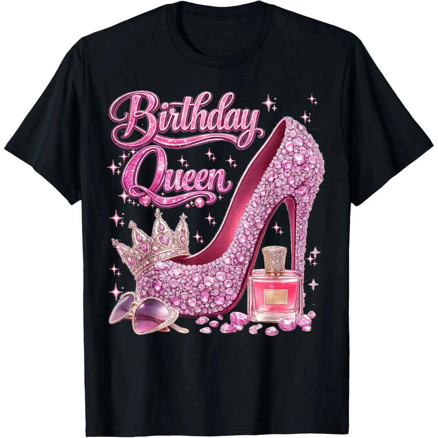 Women's T-Shirt, Vintage "Birthday Queen" Graphic Tee in 100% Cotton, Short Sleeve Round Neck Top for Everyday Wear, Shortsleeve