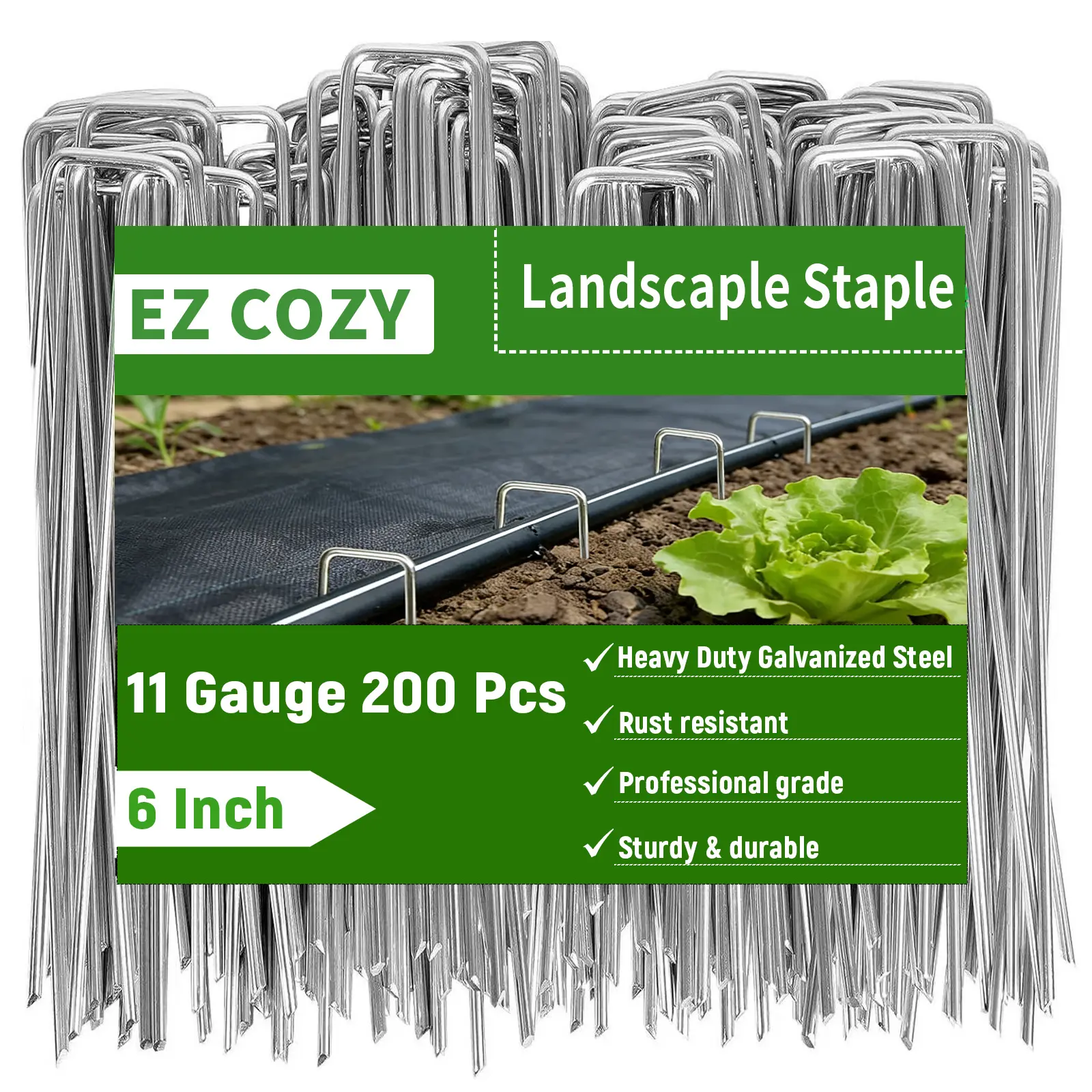 Galvanized Landscape Staples 6 Inch 11 Gauge Garden Stakes Pins Anti-Rust Ground Stakes for for Outdoor Decorations Barrier Fabric Water Pipes Yard Lawn