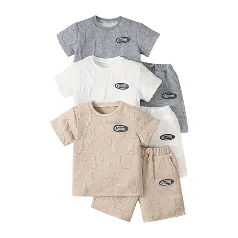 Boys' 6-Piece Summer Short-Sleeved Shorts Athletic Clothing Set - Solid Colors, Casual Breathable Leisure Wear for 3-14 Age Boys Clothing, Multi Sizes Sports Outfit #SummerVibes, Set Pack