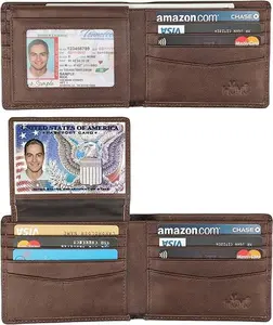Wallet for Men-Genuine Leather RFID Blocking Bifold Stylish Wallet With 2 ID Window - Cartera para hombre: billetera elegante de cuero genuino con bloqueo RFID y dos ventanas para identificación