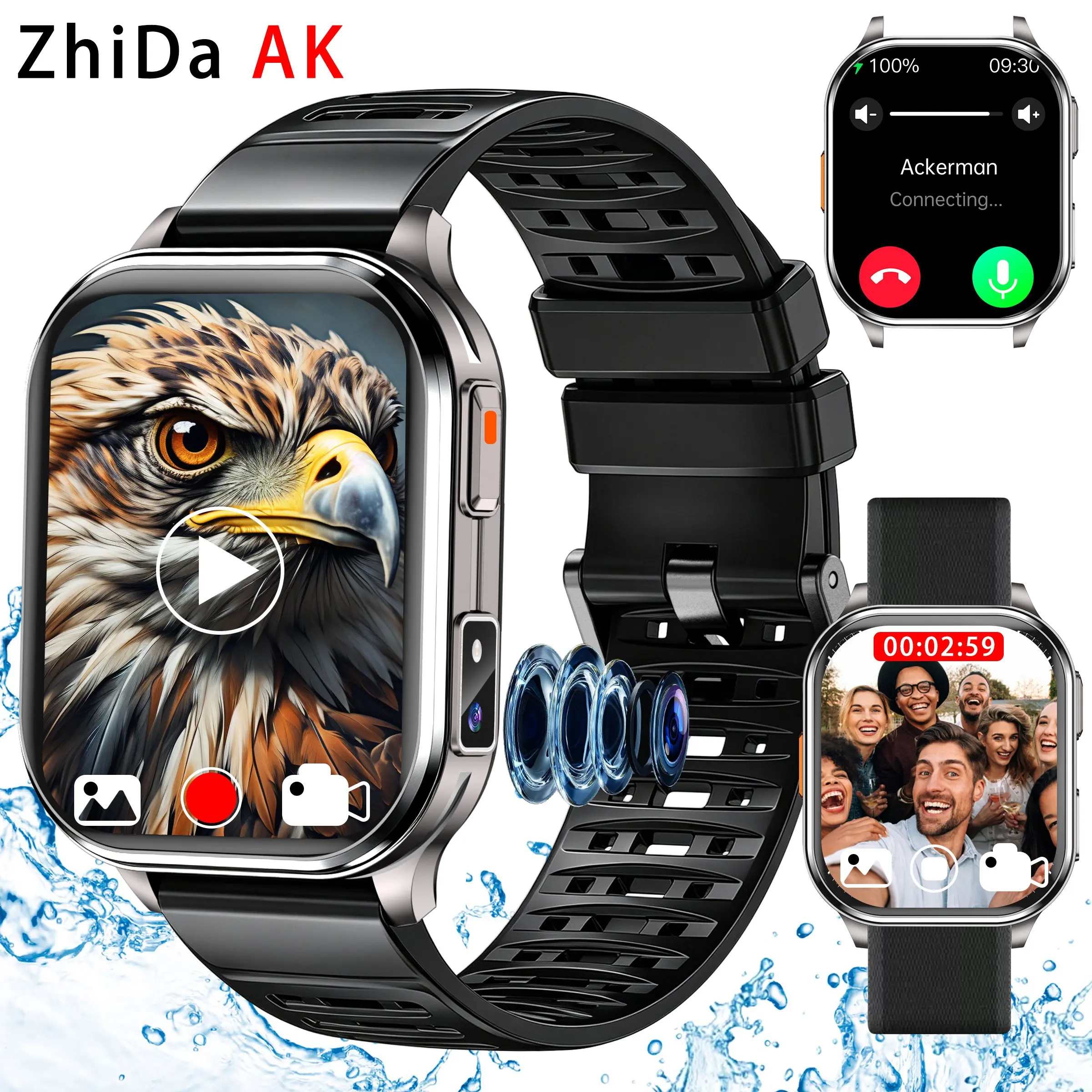 ZhiDa AK's Health Smartwatch, Audio Enabled Smartwatch, with 30W camera that takes photos, records audio and video, features local music storage, HD calling, DIY video dial, sports, caller ID, pedometer