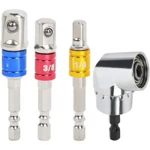 L 3 count 1/4" 3/8" 1/2" Cr-V Hex Shank  Grade Socket Adapter Extension Set & 105? Right Angle Drill Bit Adapter Attachment 1/4" Drive 6mm Hex  Bit Socket  Holder Adaptor