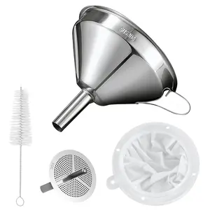 Funnel for Filling Bottles 5 Inch Food Grade 18/8 Stainless Steel Kitchen Funnel with 200 Mesh Filter Strainer for Fryer Oil Grease Juice Milk Coffee - Home Improvement.