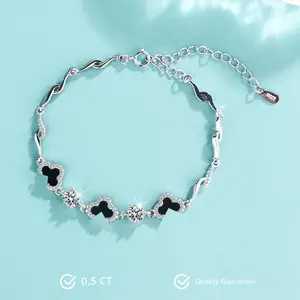 Black Flowers Moissanite Bracelet Silver S925 - Round Cut - Lore Jewelry