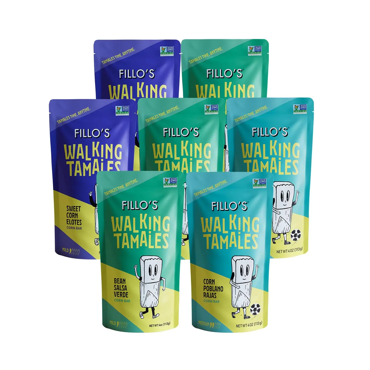 Fillo's Ready to Eat Mexican Tamales Variety Pack, 7 Pack Shelf Stable Microwave Meal, Gluten Free, Vegan, Non GMO, Salsa Verde, Corn Poblano Rajas & Sweet Corn