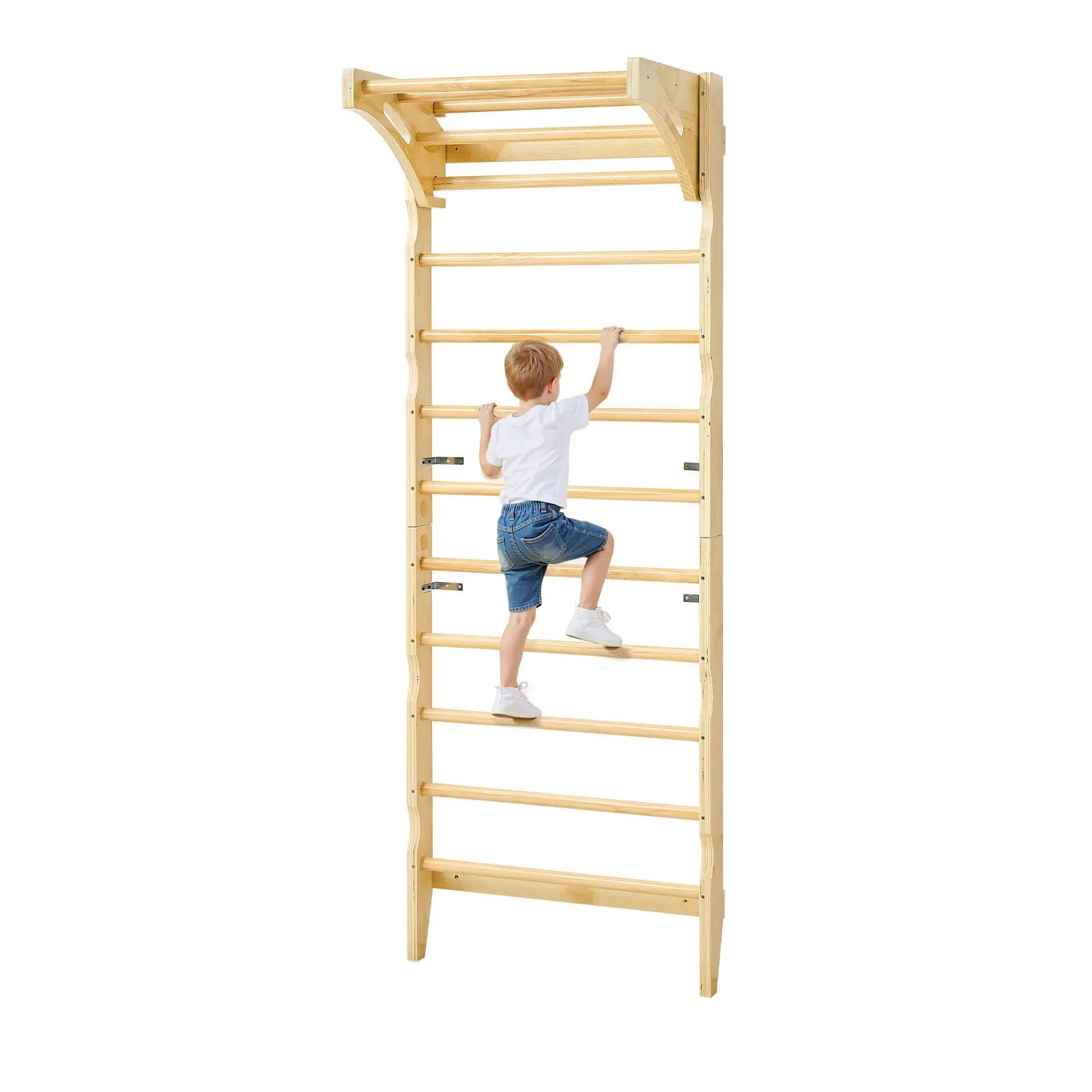VEVOR Wooden Swedish Ladder Wall Gym, Wall-Mount 2-in-1 10-Level Solid Wood Stall Bars with Pull-Up Bar, 220 lbs/100 kg Load Capacity, Unisex Home Playground Set & Workout Equipment for Kids' Indoor Sports, Home Playground Equipment#BacktoSchool