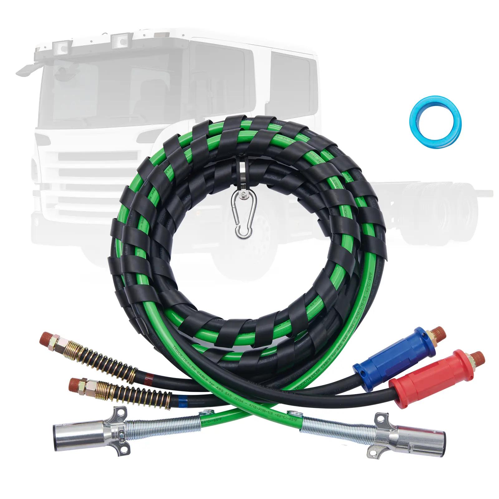 【Summerfinds】VEVOR 12FT Semi Truck Air Lines Kit,3-in-1 Air Hoses & ABS Power Line for Semi Truck Trailer Tractor7-Way Plug Electrical Cord Cable and Rubber Air Lines Hose Assembly Kit with Hook & Teflon Tape