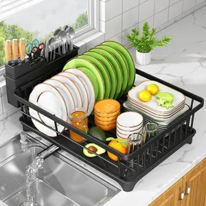 Dish Rack for Kitchen Counter, Rust-Resistant Kitchen Drying Rack, Space-Saving Dish Drainer Organizer with Utensil Holder