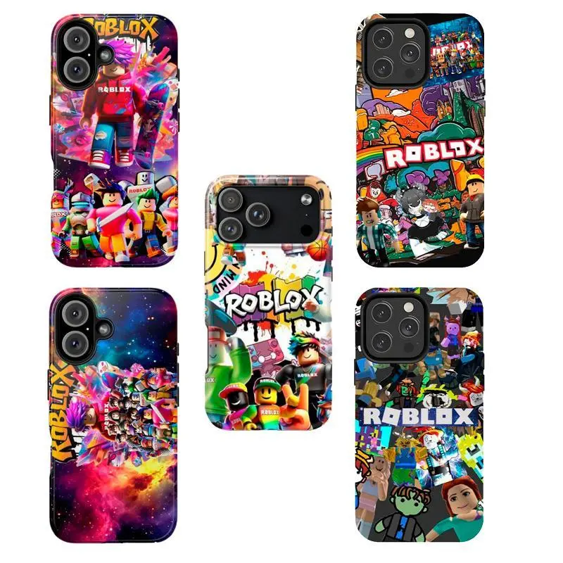 Roblox Colorful Patchwork Smartphone Case - Full Print, PC+Silicone, Shockproof, Durable, Vibrant Gamer Design, Soft Inner Layer, Handheld Device Protection, Ideal Fan Gift, for iPhone 11-17 Pro Max/Plus & Samsung Galaxy S23-25, Accessories