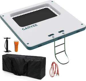 Gaomon 10x10FT Portable Inflatable Floating Dock, Square Floating Platform with Mesh Swim Area, Non-Slip EVA Surface, Rope Ladder for Boats, Pools