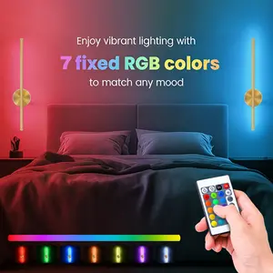 2Pcs Rechargeable Wall Lights, Modern LED RGB Remote-Controlled Dimmable, Simple Gold/Black 50cm Wall Lamps, Magnetic Mounting, For Bedrooms, Living Rooms, Hallways, Home Offices, Interior Home Wall Decor Lighting