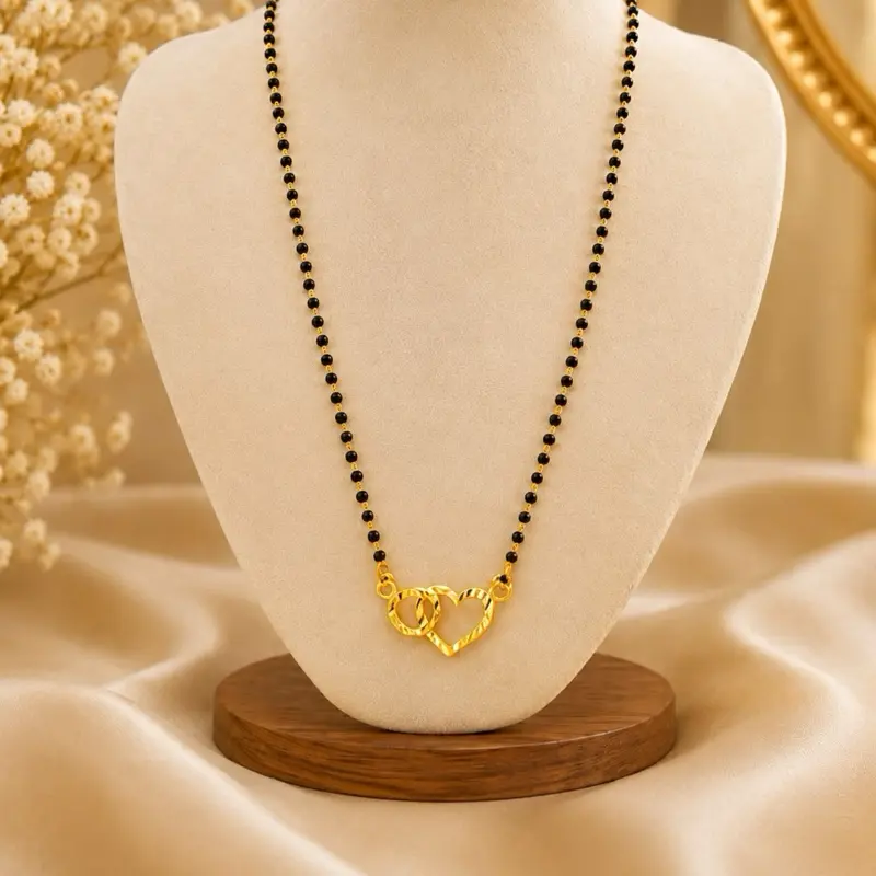 Mangal Sutra Gold Tone Necklace with Heart Pendant for Women