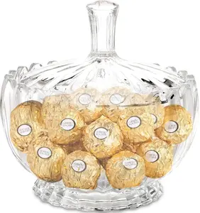 DEAYOU Pack of Large Glass Candy Dishes with Lids 34 Oz Crystal Decorative Covered Sugar Bowl Clear Biscuit Barrel Candy Buffet Box Storage Container for Snack Gift 6" Vintage Stripe Style Sturdy Kitchen Utensils