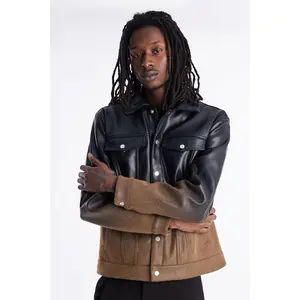 Ombre Faux Leather Trucker Jacket - Brown/combo
