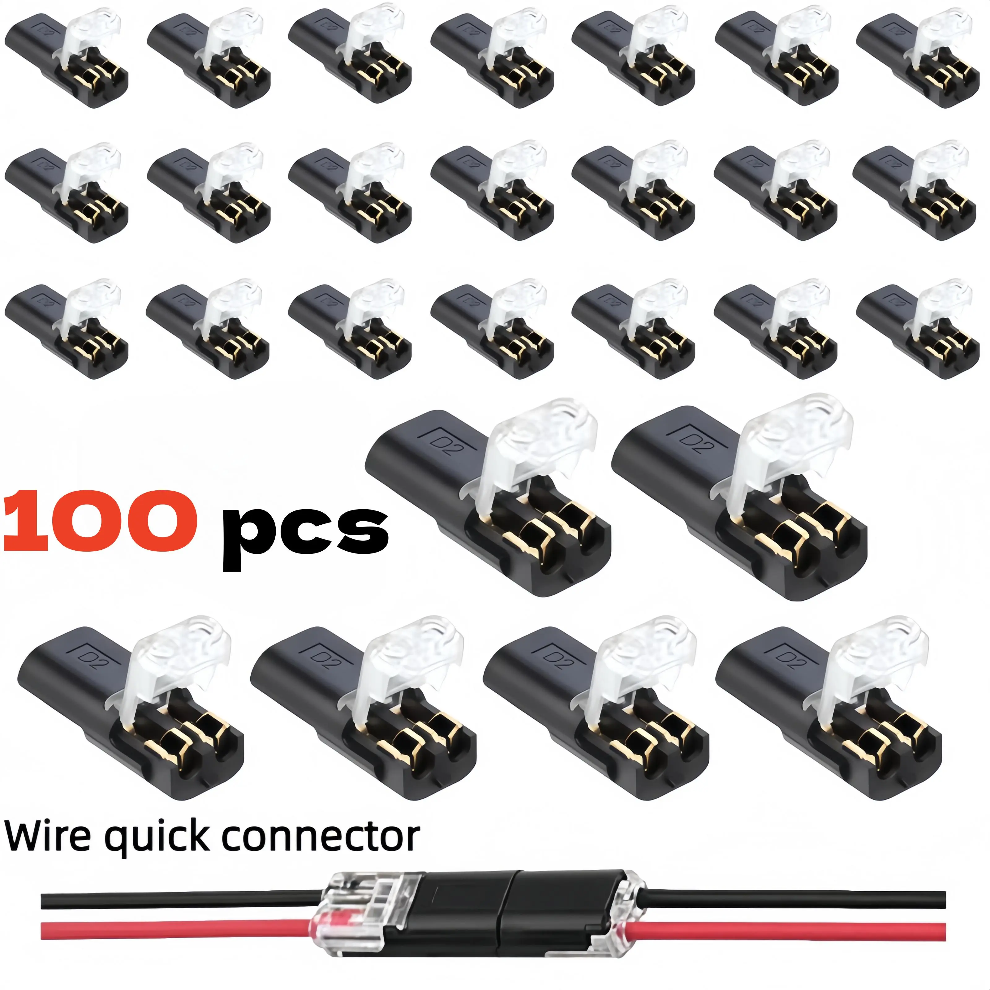 ASTA 2-Pin Double-Wire LED Light Strip Connectors - Low-Voltage Locking Buckle Lighting Socket, Fast-Connection Bulk Pack Lighting Accessories for Automotive Electrical Wiring