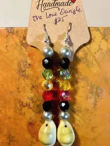 One Love Glass Firepolish Beaded Cowrie Shell Dangles - Elegant Firepolish Design with Cowrie Beadwork