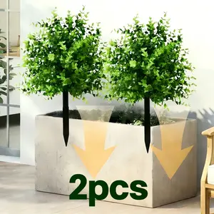 Outdoor European Style Willow Tree Ball Planters with Ground Anchors, Durable Plastic Boxwood Material, Ideal for Indoor Outdoor Decor