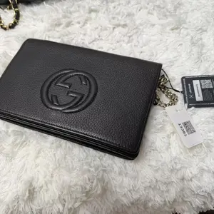 Pre-owned GUCCI GG Cow Small Leather Goods Gucci Soho Wallet on Chain