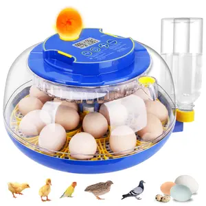 18-egg incubator, smart incubator, automatic egg turning, temperature control, humidity control, suitable for hatching chickens, ducks, geese, pigeons, quail, turkeys, 2 egg tray sizes, automatic watering bottle, suitable for farms, schools and homes