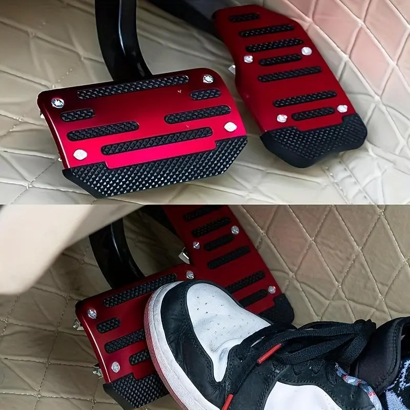 2-Pack Anti-Slip Car Pedal Red Alloy Brake, Throttle, Clutch Pedal Cover - For Car, SUV - Automatic Transmission Replacement Kit, Anti-Slip Rubber Foot Plate, Durable Foot Pedal |   Ergonomic Foot Pedal