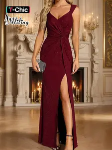 Aliling Women's Elegant Knit Dress, Plain Sleeveless Fitted Knot Design, Perfect for Party & Evening Wear, Fall Winter Fashion Women's Clothing