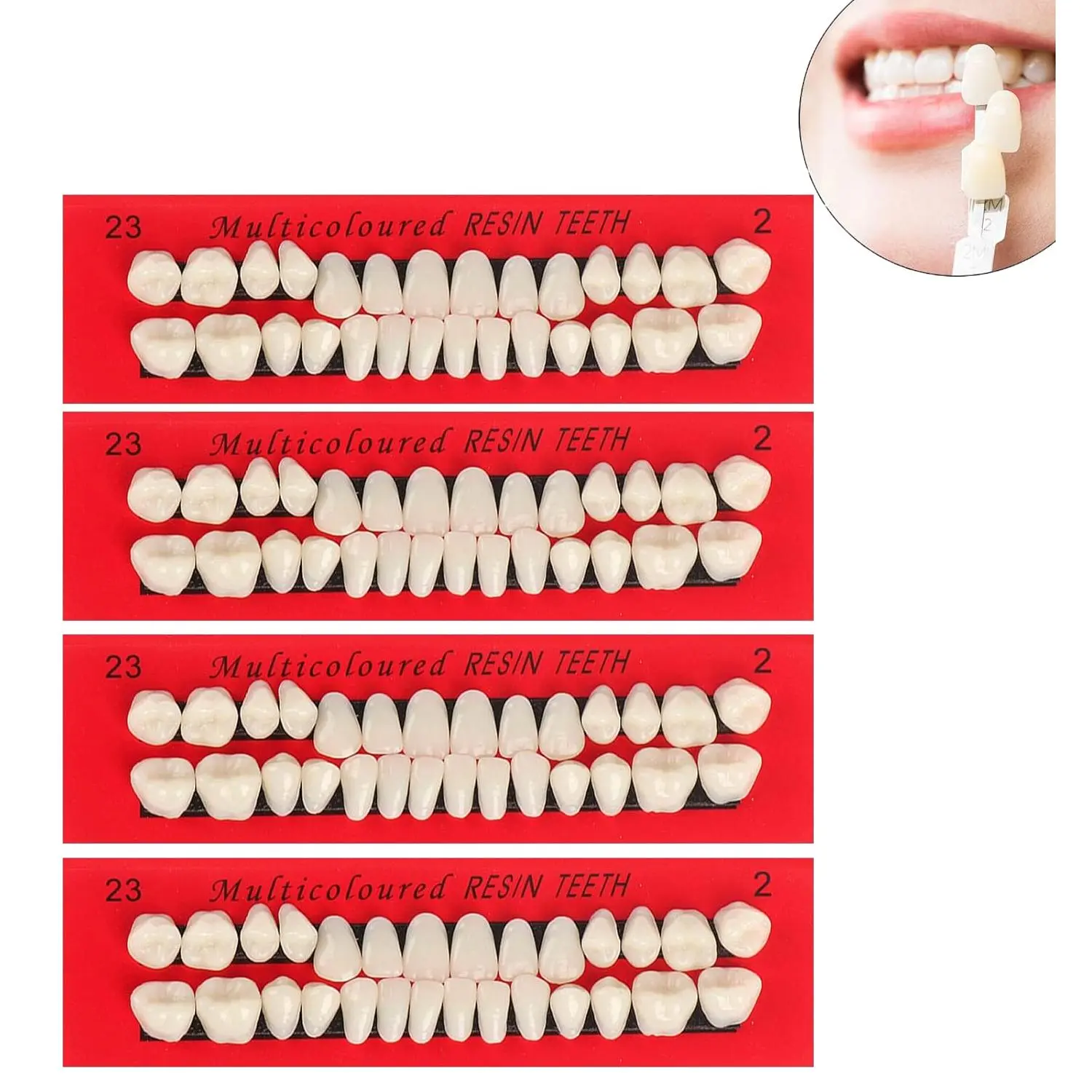 112 PCS 4 Sets Acrylic Resin Denture Teeth, A2 Color 23 Shades Upper and Lower Complete Synthetic Resin Dental Teeth, Solid Fake Teeth for Tooth Replacement, DIY Craft, Halloween Cosplay Props