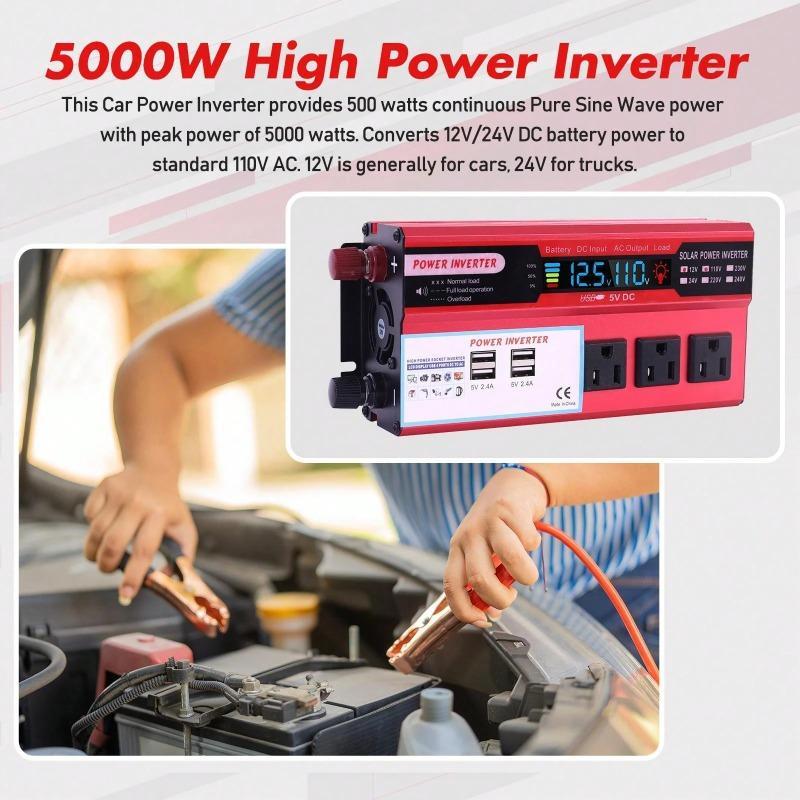 Premium 5000W Pure Sine Wave Inverter  Dual AC Outlets + USB - Hardwire & Remote Control for RV, Truck & Power Tools