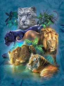 Diamond Painting Lion Tiger Leopard Kit for Adults， Full Drill Diamond Art Animal Painting by Number Kits Gem Art Wall Home Decor(11.8 x15.7inch)