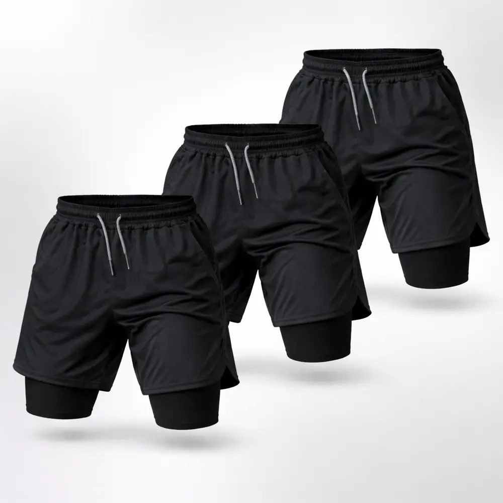 [Solid Color] 1/2/3 Pcs 1/2/3 Pack 80s 90s Double-Layer Sports Shorts Graphic Shorts Black Camo Streetwear Shorts Men Outfits Men Vacation Outfits Shorts