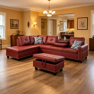 Red Faux Leather 3-Piece Assembled Sofa Set - Sleek Streamlined Shape, Steady Load Bearing, Vibrant Styling Elevates Home Decor Ambiance, Longlasting Indoor Sofa, Assembled Sofa Sets, Longlasting Sofa Sets Modern Sofa Couch Living Room Couch