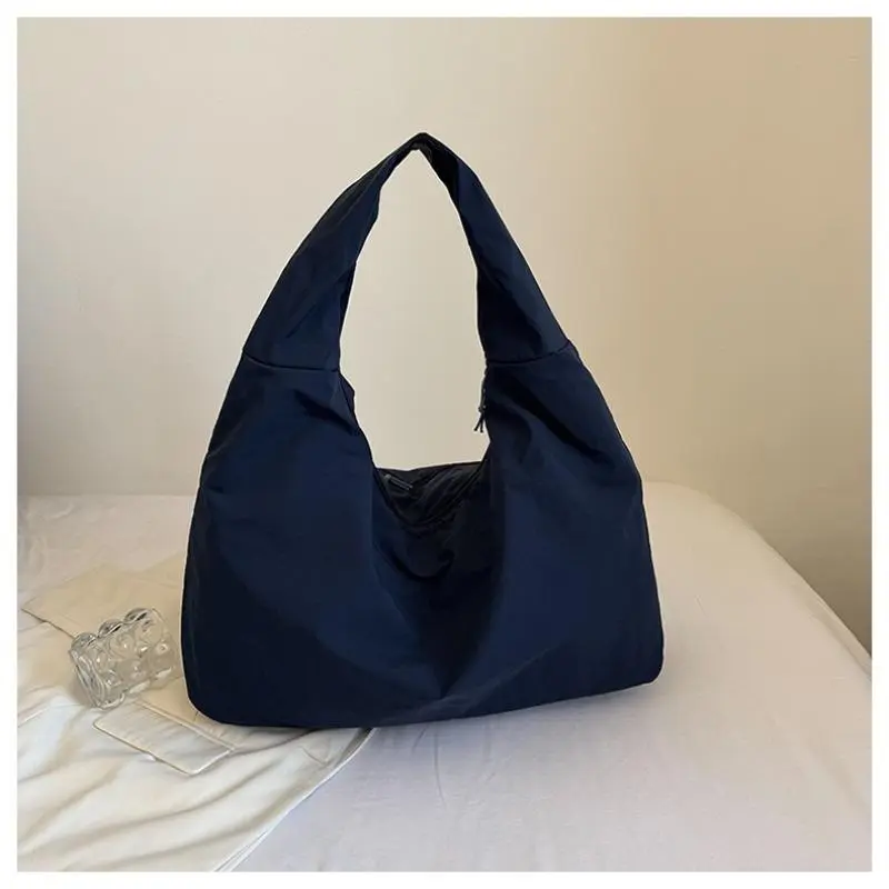 Women's Soft Commuter Tote Bag - Plain Textured Solid Beige, No Side Zippers, Large Capacity, Main Zipper, Draped Shape, Lightweight, Shoulder Strap, Casual Work Bags for Women, Boho-Style Purse, Home Organizer Storage Supply