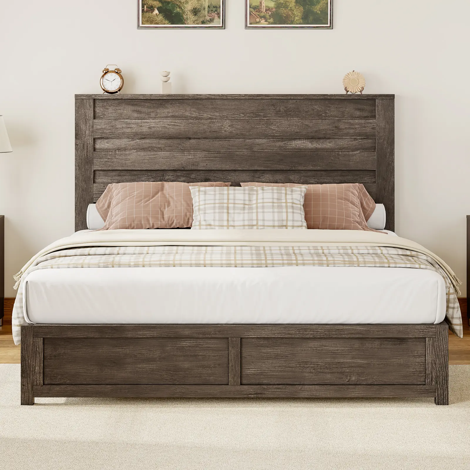AMERLIFE Farmhouse Bed Frame with 49" Headboard, Platform Bed Frame with Wood Slats Support/Stable & Durable/No Box Spring Needed/Full/Queen/King Size/Best Gift Ideas/Christmas Gifts[tiktokshopbacktoschool][SohoChic]