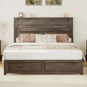 AMERLIFE Farmhouse Bed Frame with 49" Headboard, Platform Bed Frame with Wood Slats Support/Stable & Durable/No Box Spring Needed/Full/Queen/King Size/Best Gift Ideas/Christmas Gifts