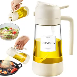 Oil Dipenser Bottle with Silicone Bottom, 2 in 1 Olive Oil Sprayer and Dispenser, Oil Spray Bottle 500ML/ 17OZ for Cooking, Kitchen, BBQ, Air Fryer, Salad, Baking