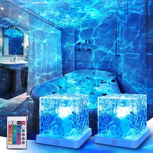 Shower Light No Wiring, Rechargeable 16 Color Ocean Wave Projector Light, Dimmable Waterproof Shower Lamp with Remote, Ocean Lamp, Bathroom Night Light, Valentine's Day Gifts for Girl