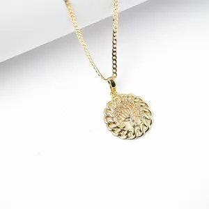 14K Laminated Gold Tree of Life Pendant Necklace 2mm Chain 16 18 22 Inches Round Design Textured Border High Polish Finish Lightweight Comfortable Gift