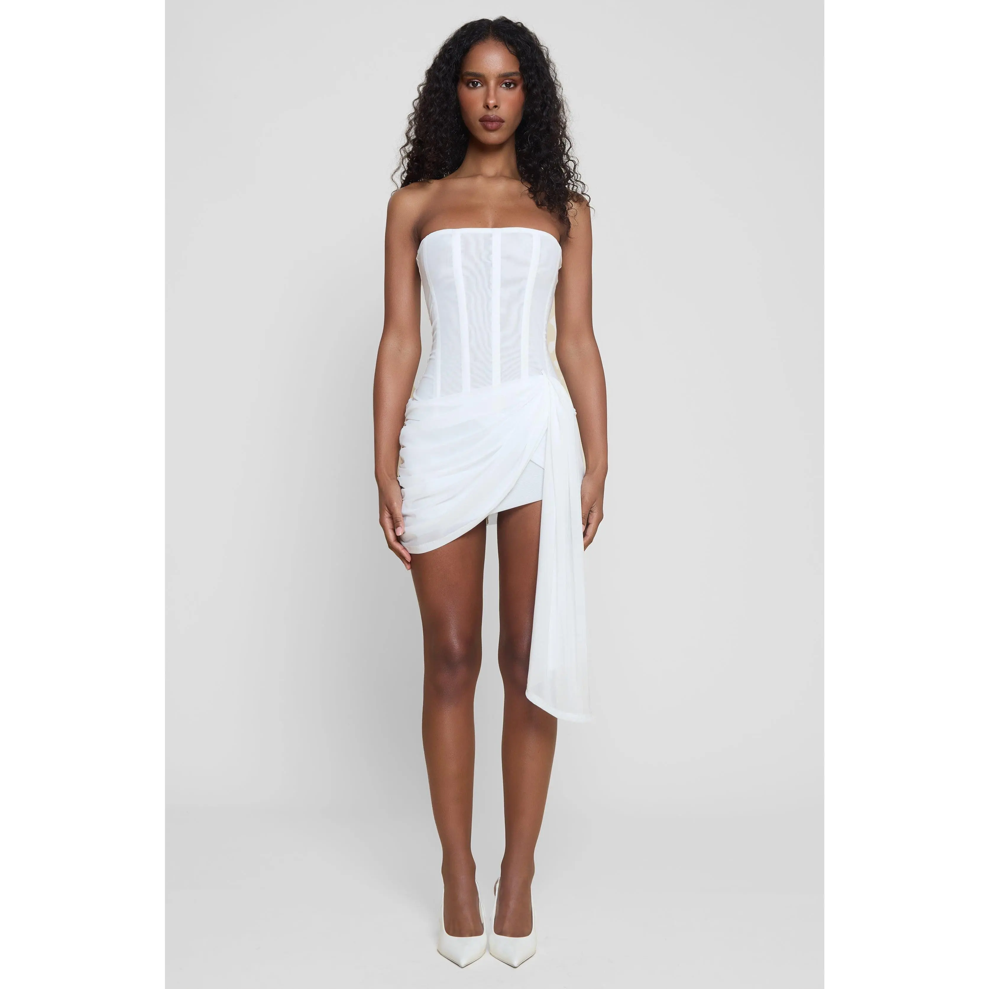 Mira Mesh Corset Dress - White