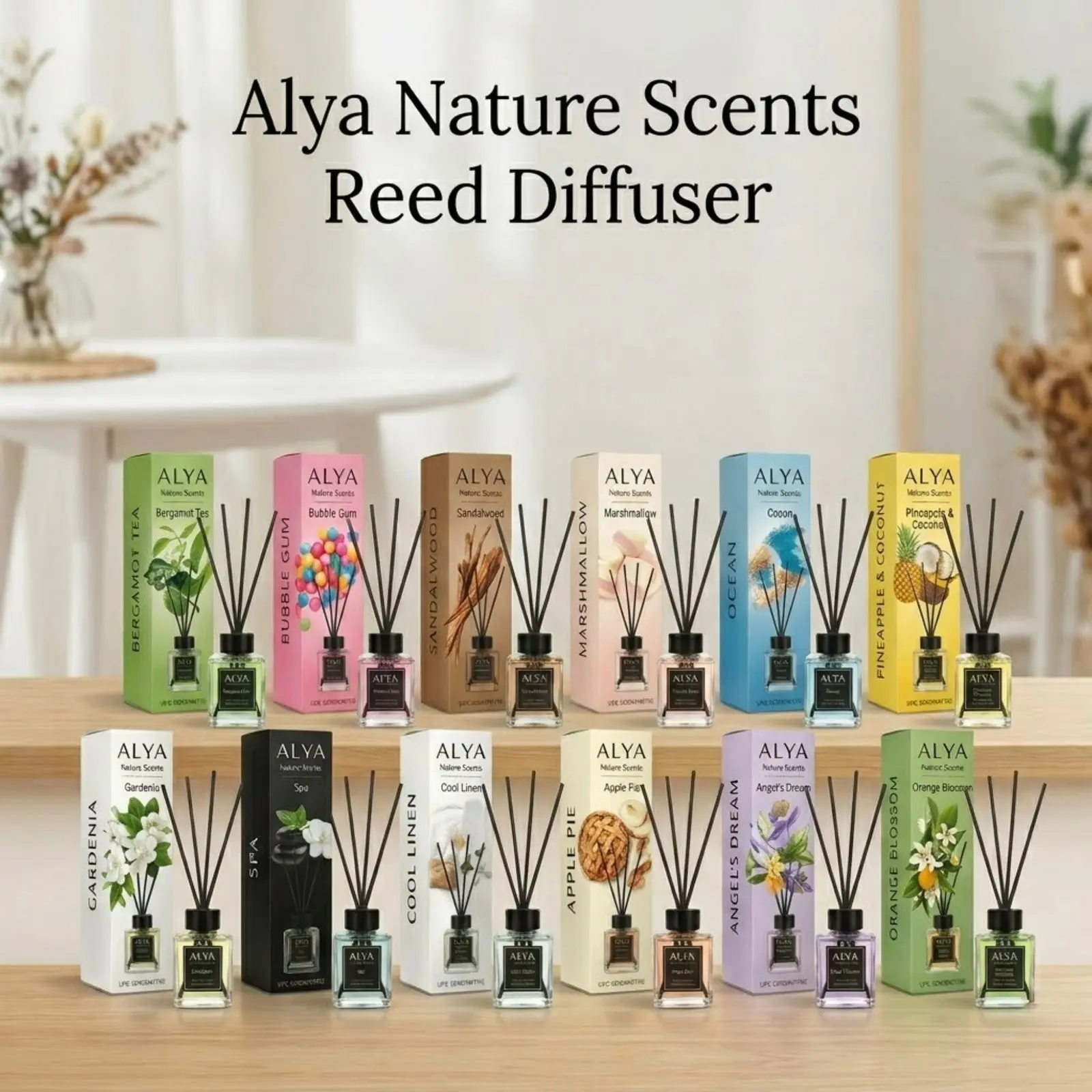 ALYA Nature Scents Reed Diffuser 3.3oz Long Lasting Home & Office Fragrance Air Freshener with Reed