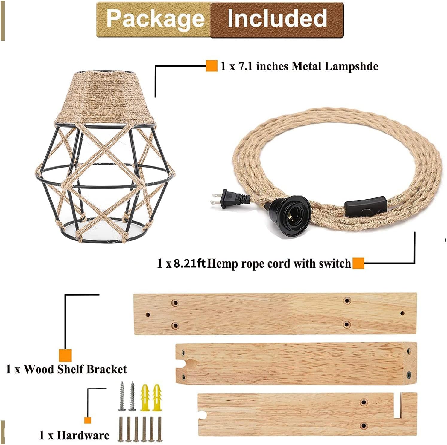 Frideko Home Wall Lamp with Plug in Cord - Farmhouse Hanging Lamp, Rustic Metal Cage Shade, Wood Shelf Bracket, E26 Socket, 110V-120V, US Plug, Living Room, Bedroom Decor Frideko Home Wall Lamp with Plug in Cord - Farmhouse Hanging Lamp, Rustic Metal Cage Shade, Wood Shelf Bracket, E26 Socket, 110V-120V, US Plug, Living Room, Bedroom Decor