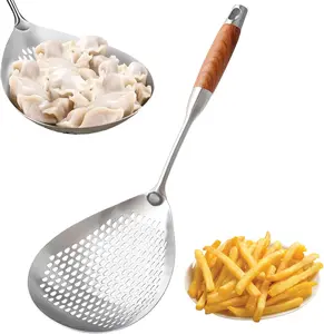 Stainless Steel Skimmer Slotted Spoon, Spider Strainer Ladle Spoon – Multipurpose Cooking & Frying Skimmer, also works as Pasta Strainer Spoon