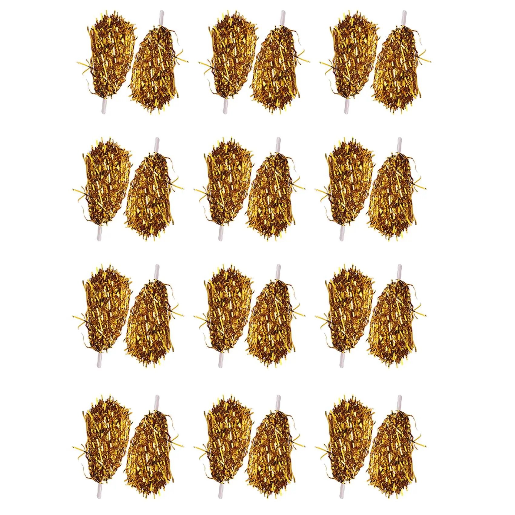 24Pcs Cheerleading Pom Poms Metallic Foil Cheer Pom Poms with Plastic Handle for Adults Kids Cheerleaders Party Yellow